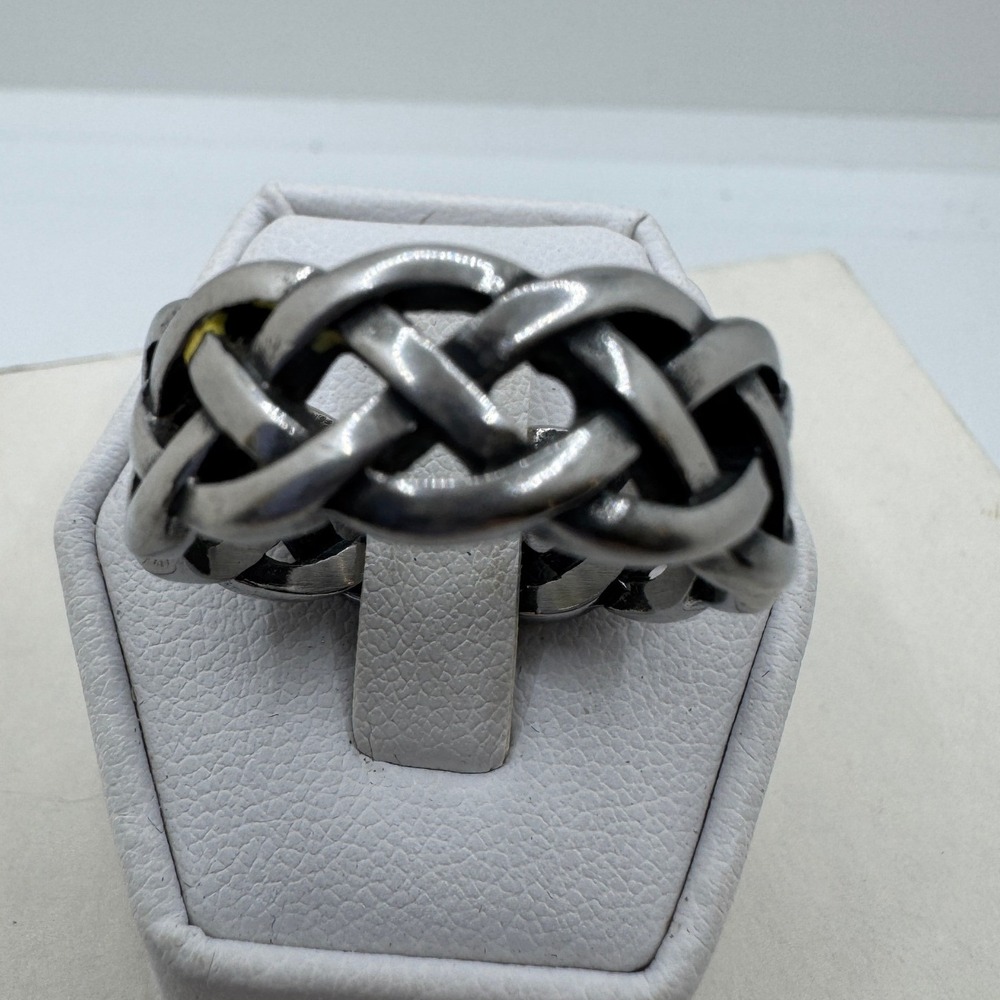 Silver Tone Celtic Knot Band Ring Size 11 Oxidized Braided Eternity Ring